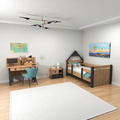 Dormitorio infantil Donall con cama 90x190cm, mesita de noche y escritorio Madera natural y Antracita