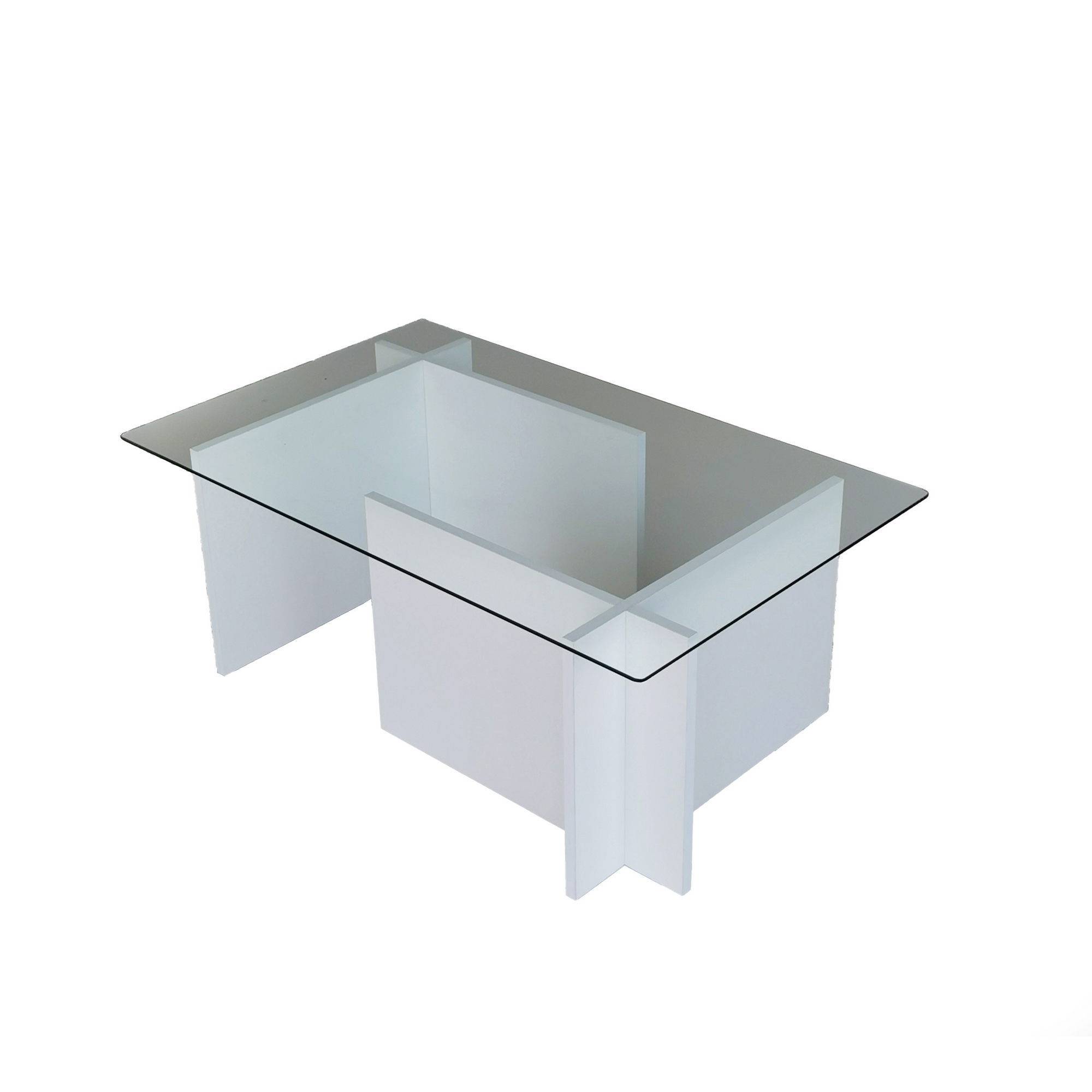 Tavolino Melar 105x65cm in legno bianco e vetro trasparente