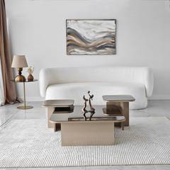 Ensemble de 3 tables basses gigogne design avec plateau Miroir Bronze Niras Beige