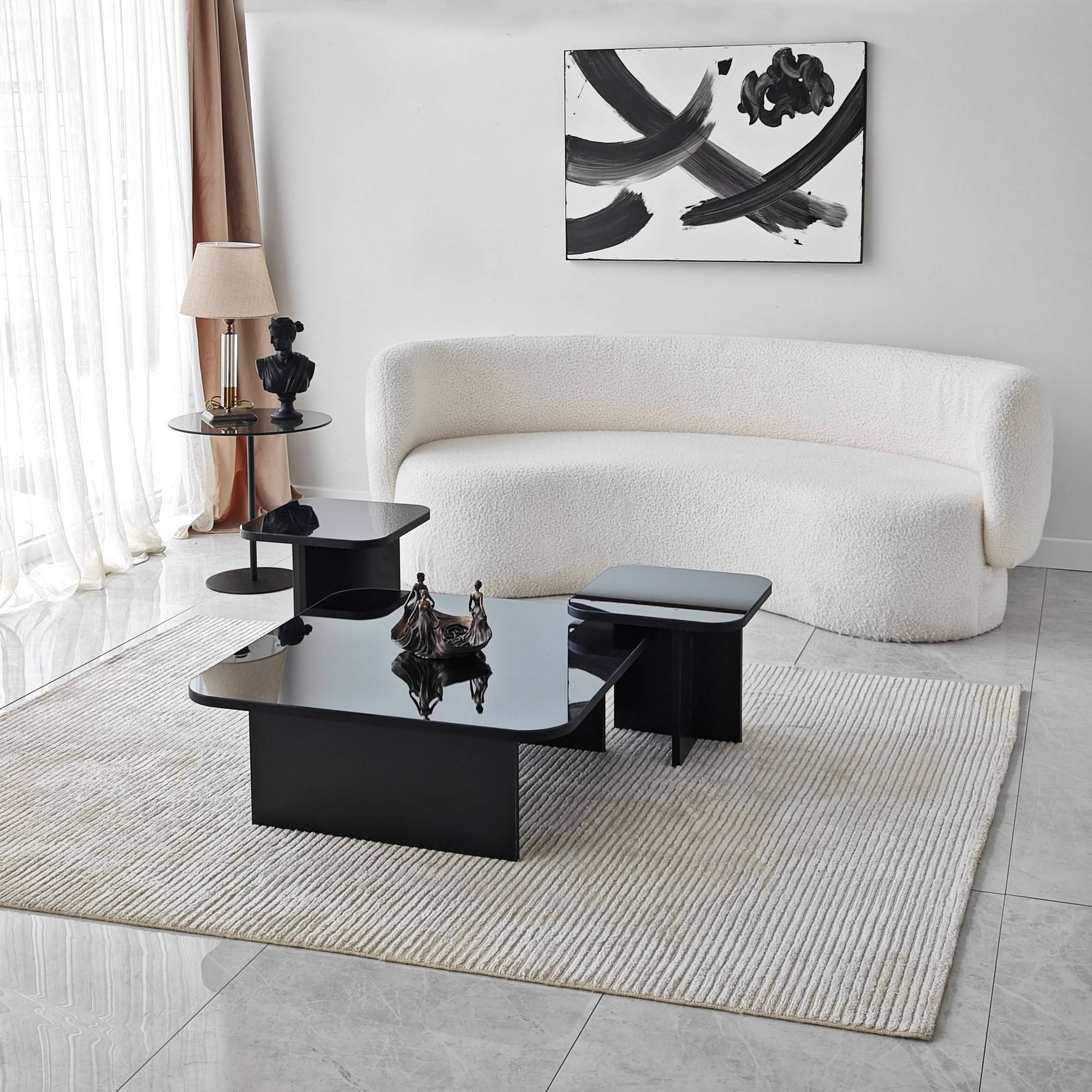 Set di 3 tavolini di design con piano Miroir Niras Black