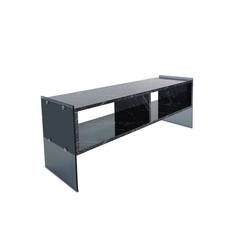 Doris TV-meubel met 2 schappen L120xH45cm Zwart marmer-effect hout en gerookt zwart geblokt glas