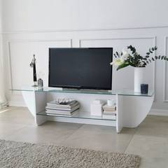 Sunac TV-Möbel B158cm Transparentes Glas und Holz Weiß