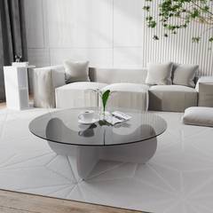 Yoranne salontafel D90cm Wit hout en grijs rookglas