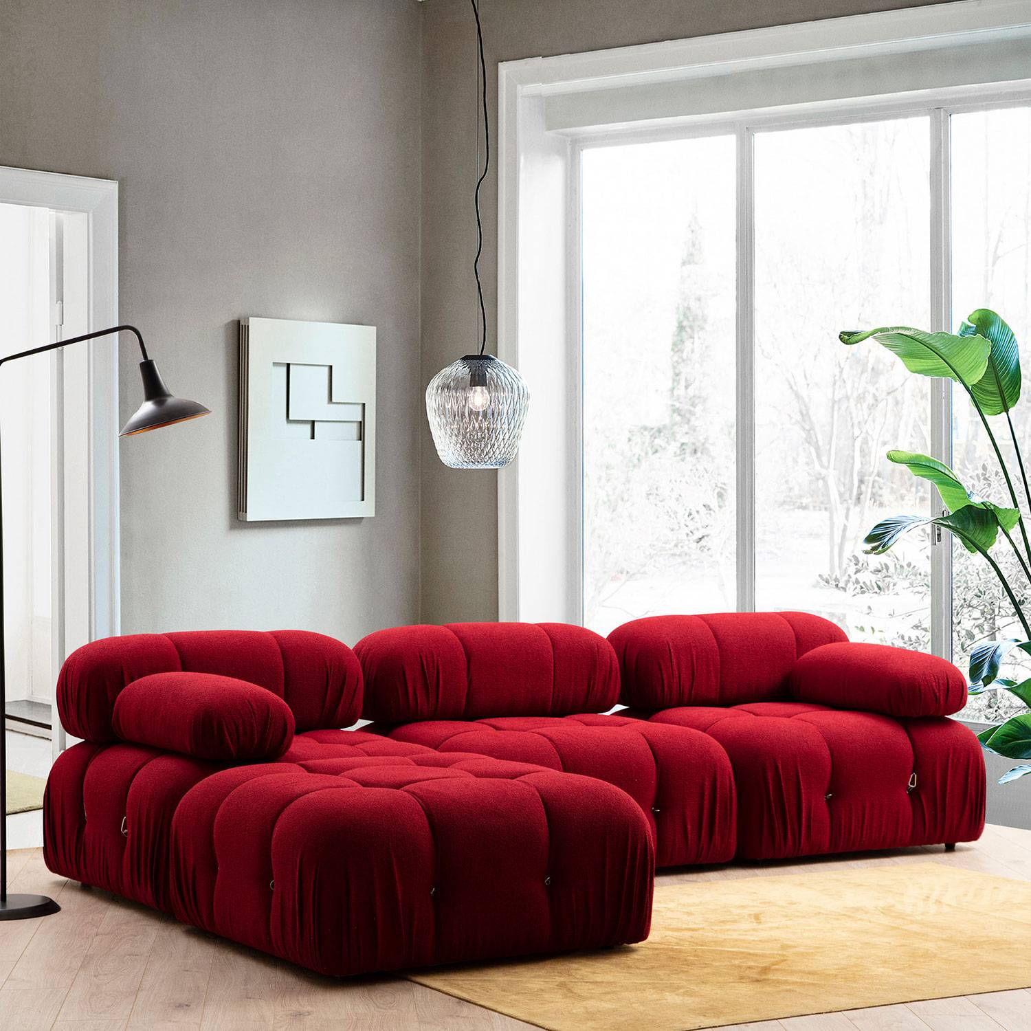 Canapé d'angle modulable et transformable Nourhane Tissu Rouge