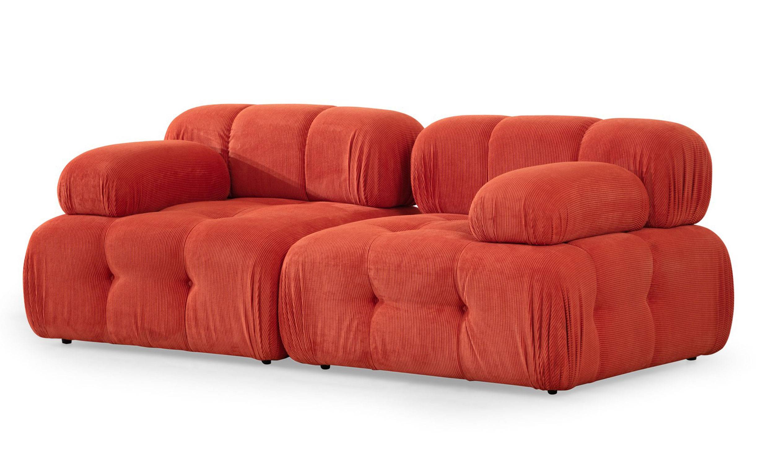 Anreihbares 2-Sitzer-Sofa Nounou Rippensamt Rot