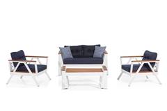 Set di mobili da giardino Attlas 4 pezzi Tessuto blu navy e metallo bianco