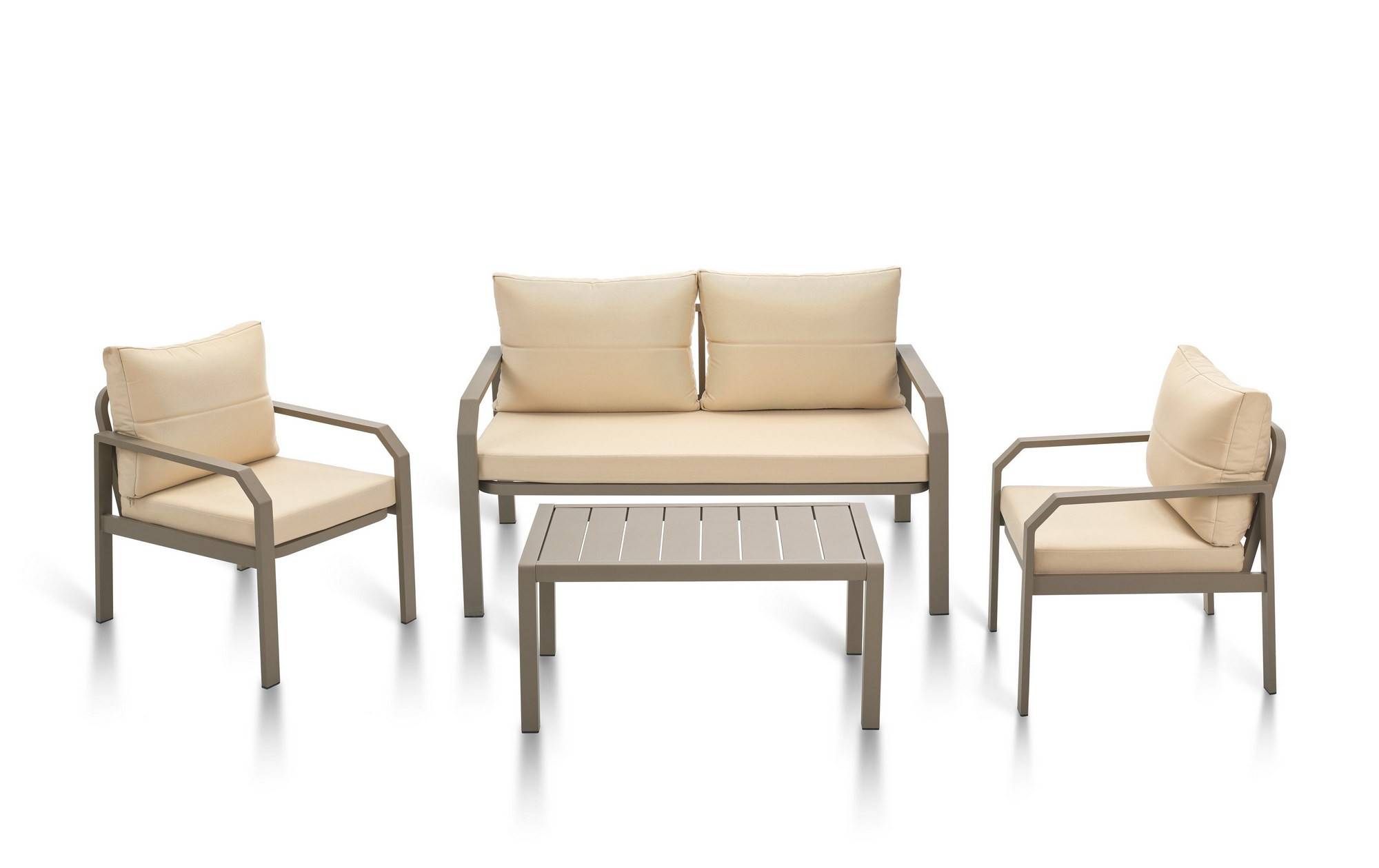 Set di mobili da giardino Rogena in metallo cappuccino e tessuto bianco crema
