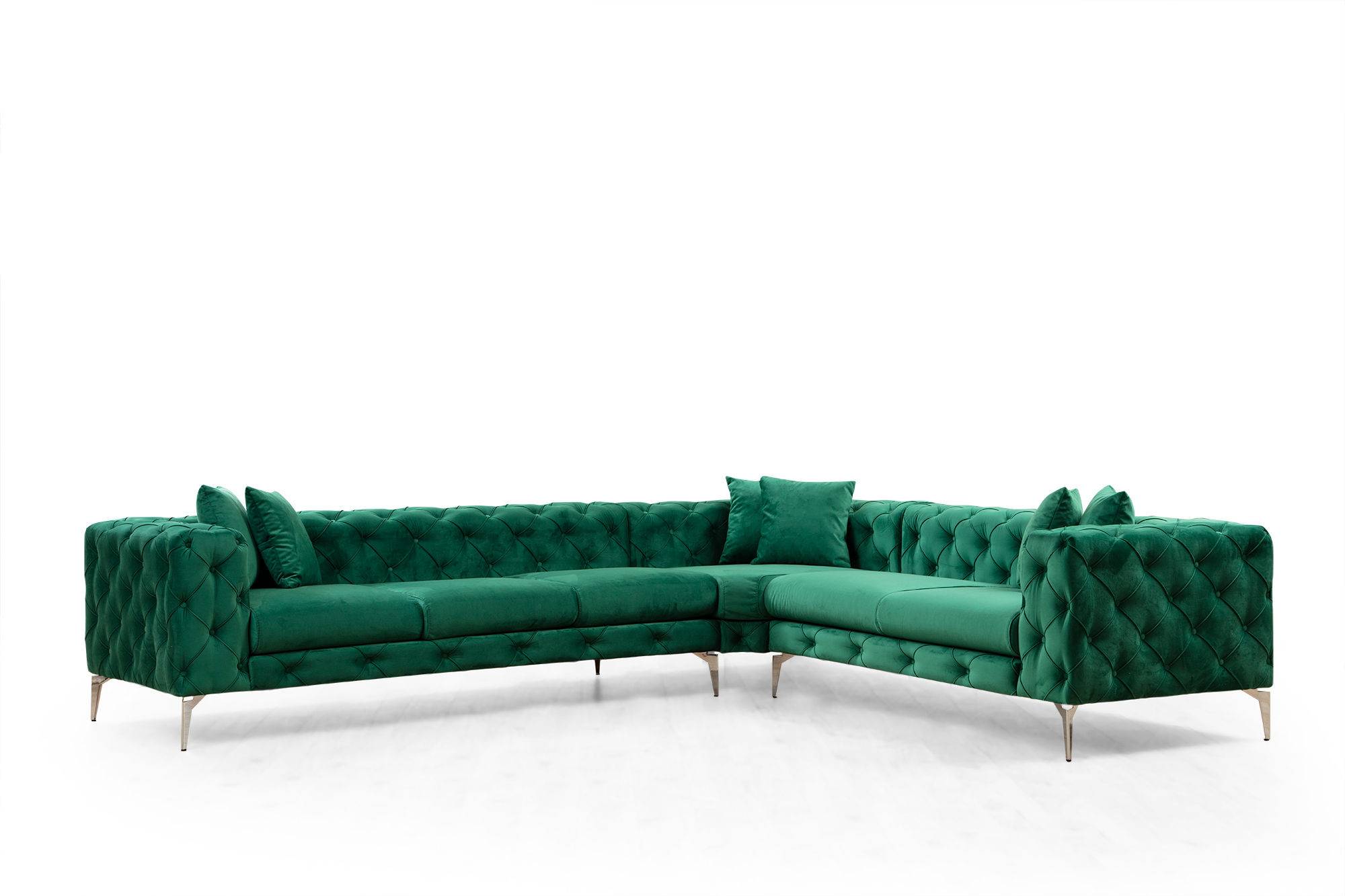 Alykes Terciopelo Verde tapizado sofá de esquina derecha