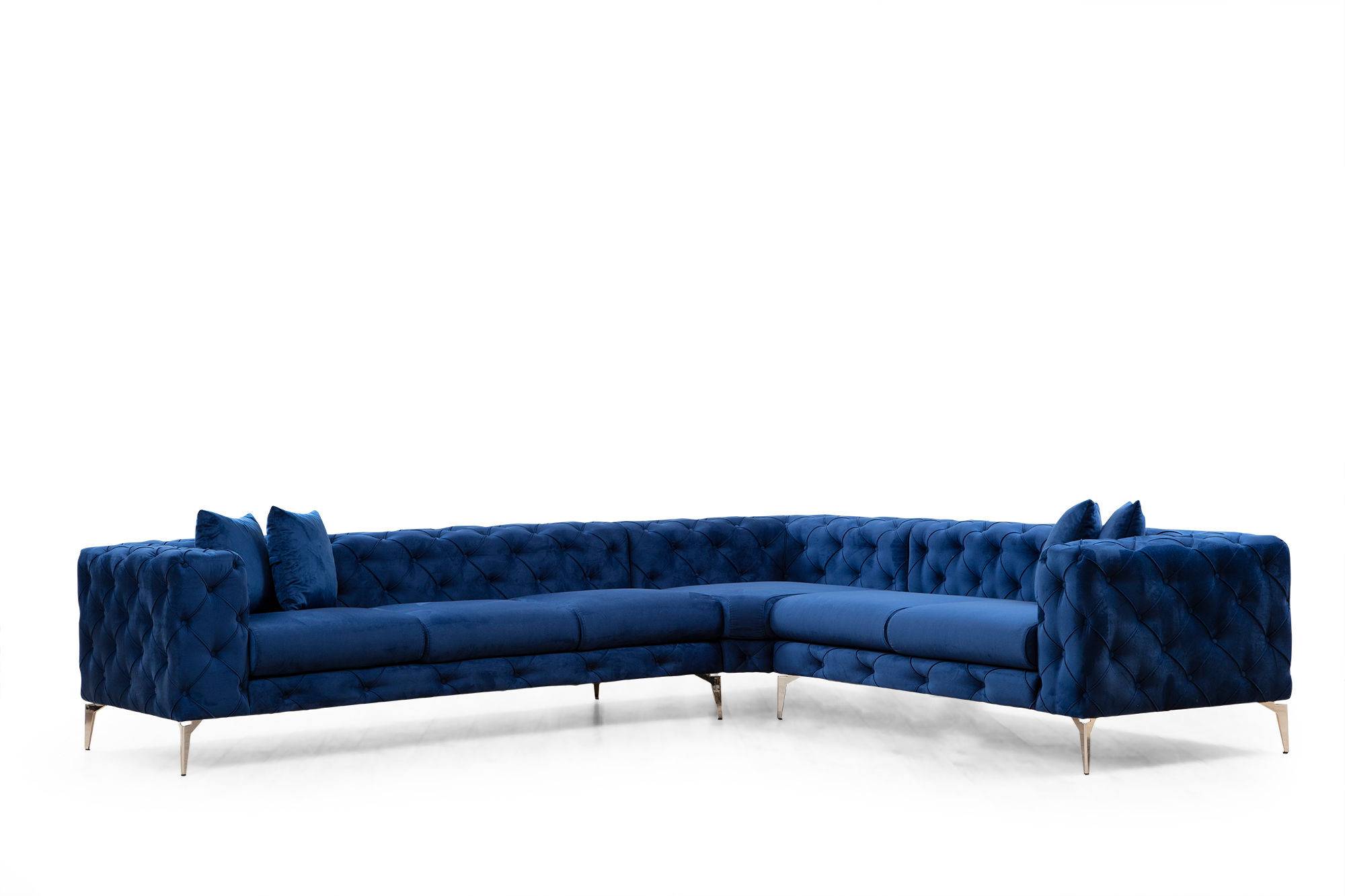 Sofá de esquina derecho tapizado en terciopelo Alykes azul marino