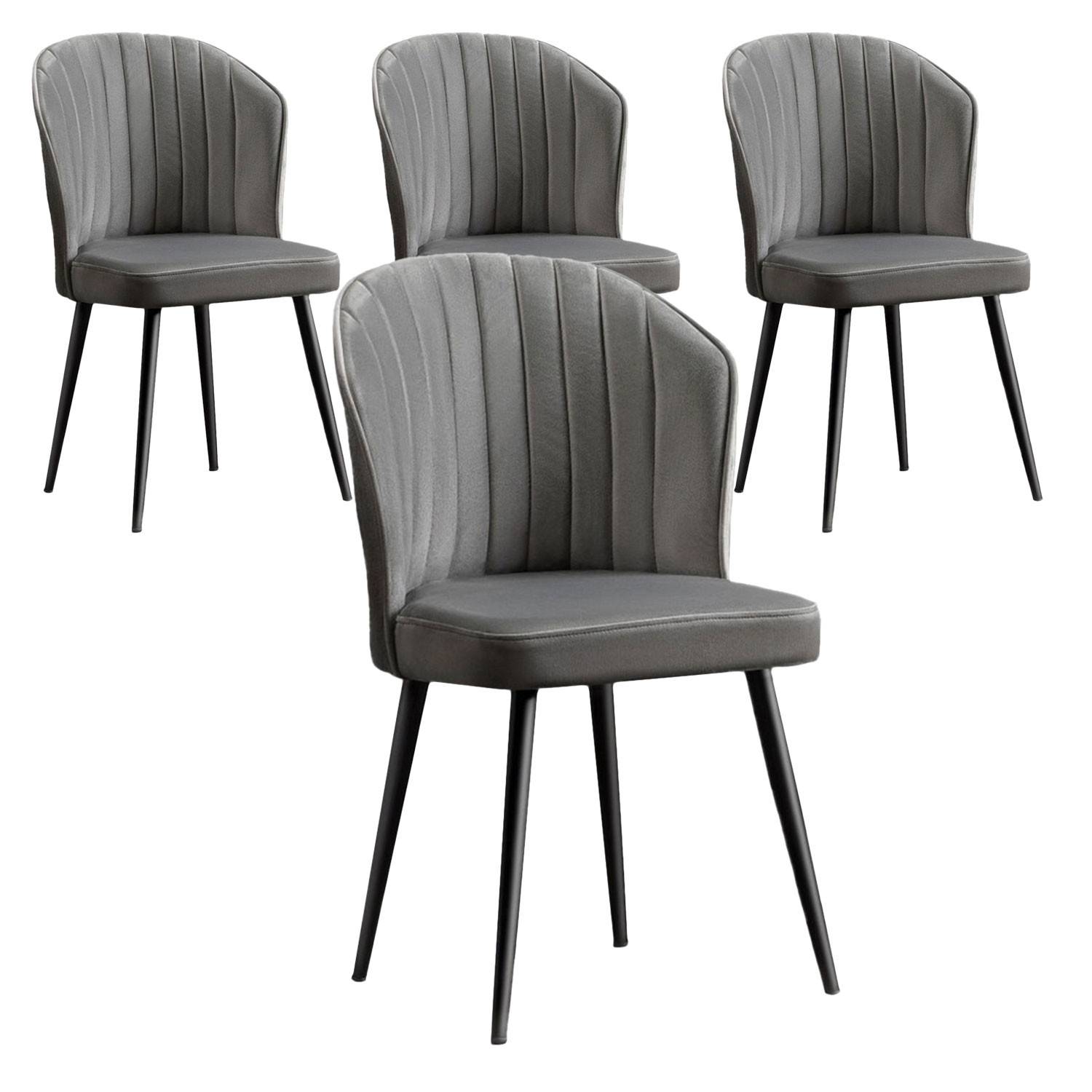 Set aus 4 Stühlen Iria Velours Grau und Metall Schwarz