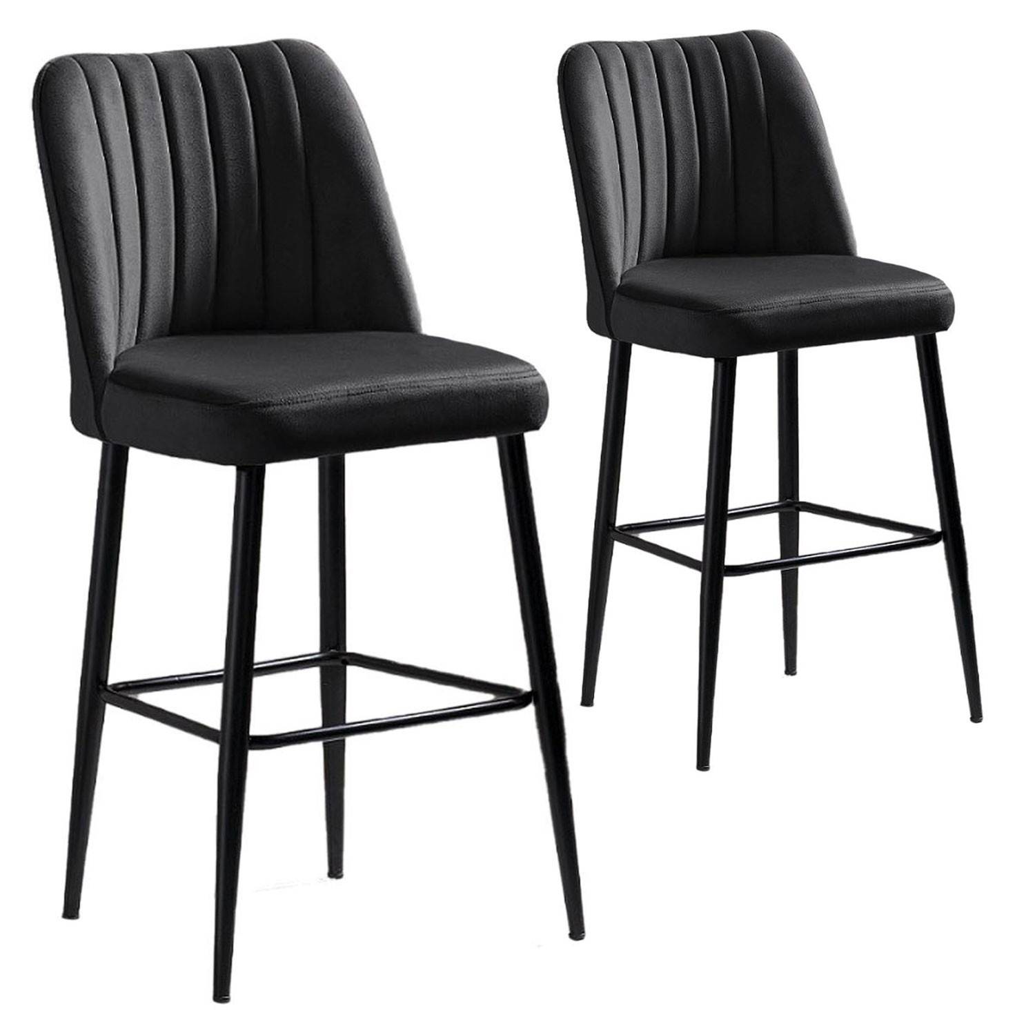 Lote de 2 sillas de bar Sero de terciopelo antracita y metal negro