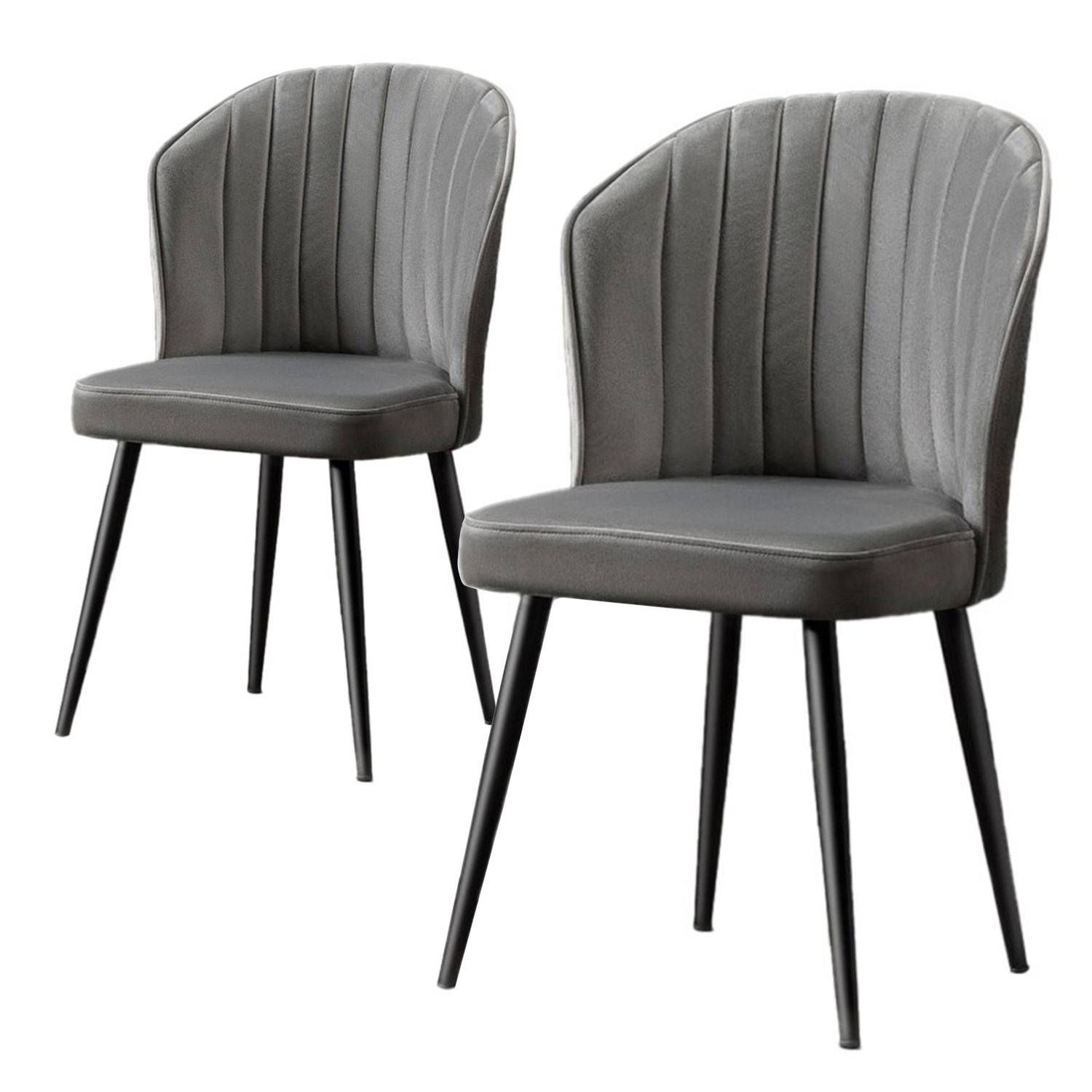 Set van 2 Iria stoelen van grijs fluweel en zwart metaal