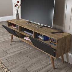 TV-meubel Luku 160cm donker hout en zwart