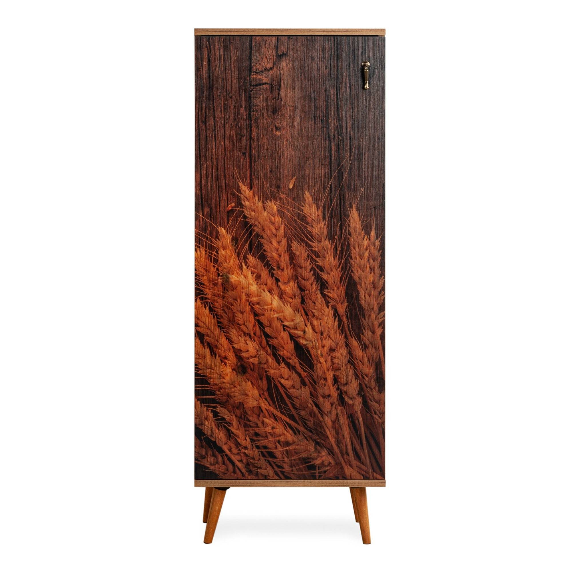 Schrank 1 Tür und 8 Regale Arat H136cm Holz Motiv Weizenkörbe