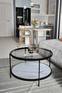 tavolino rotondo kadira D73cm Legno bianco effetto marmo, metallo nero e vetro trasparente