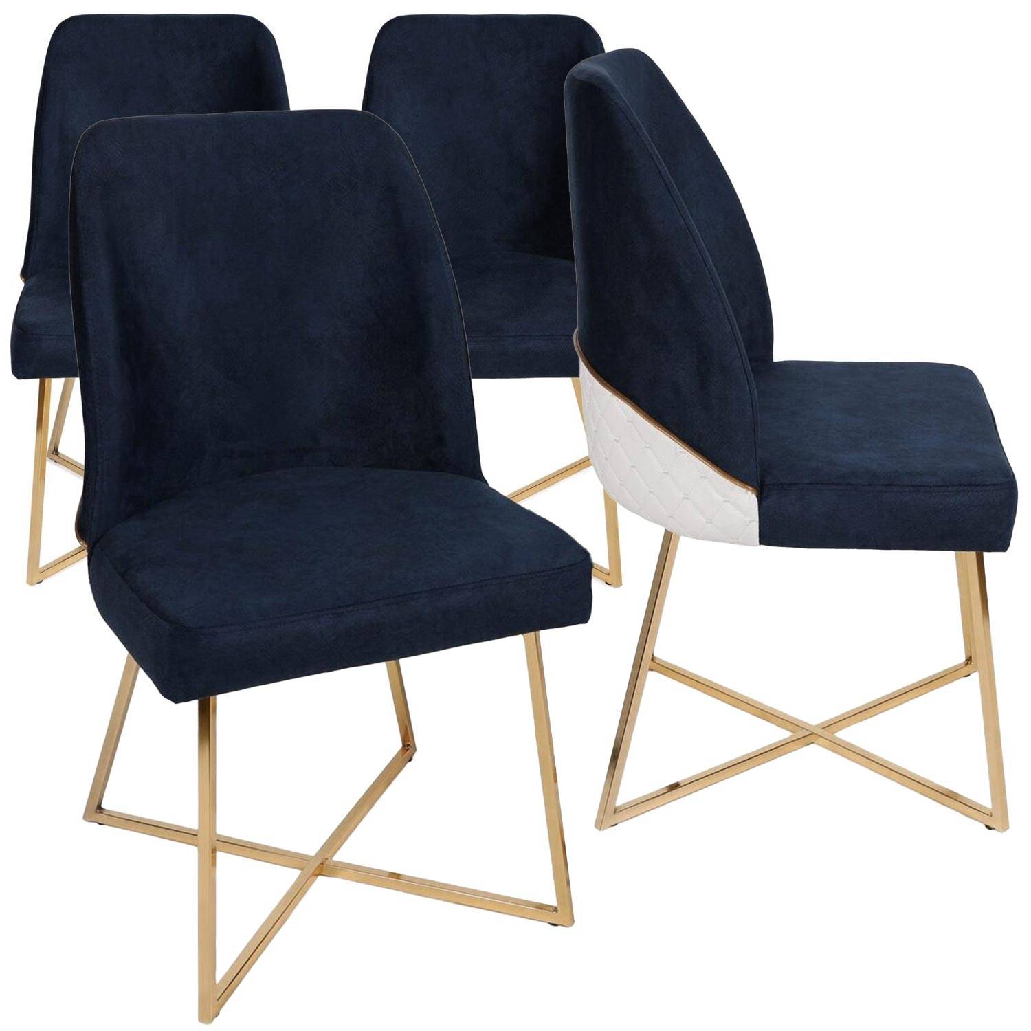 Set di 4 sedie di design Kymish in metallo dorato e velluto blu scuro