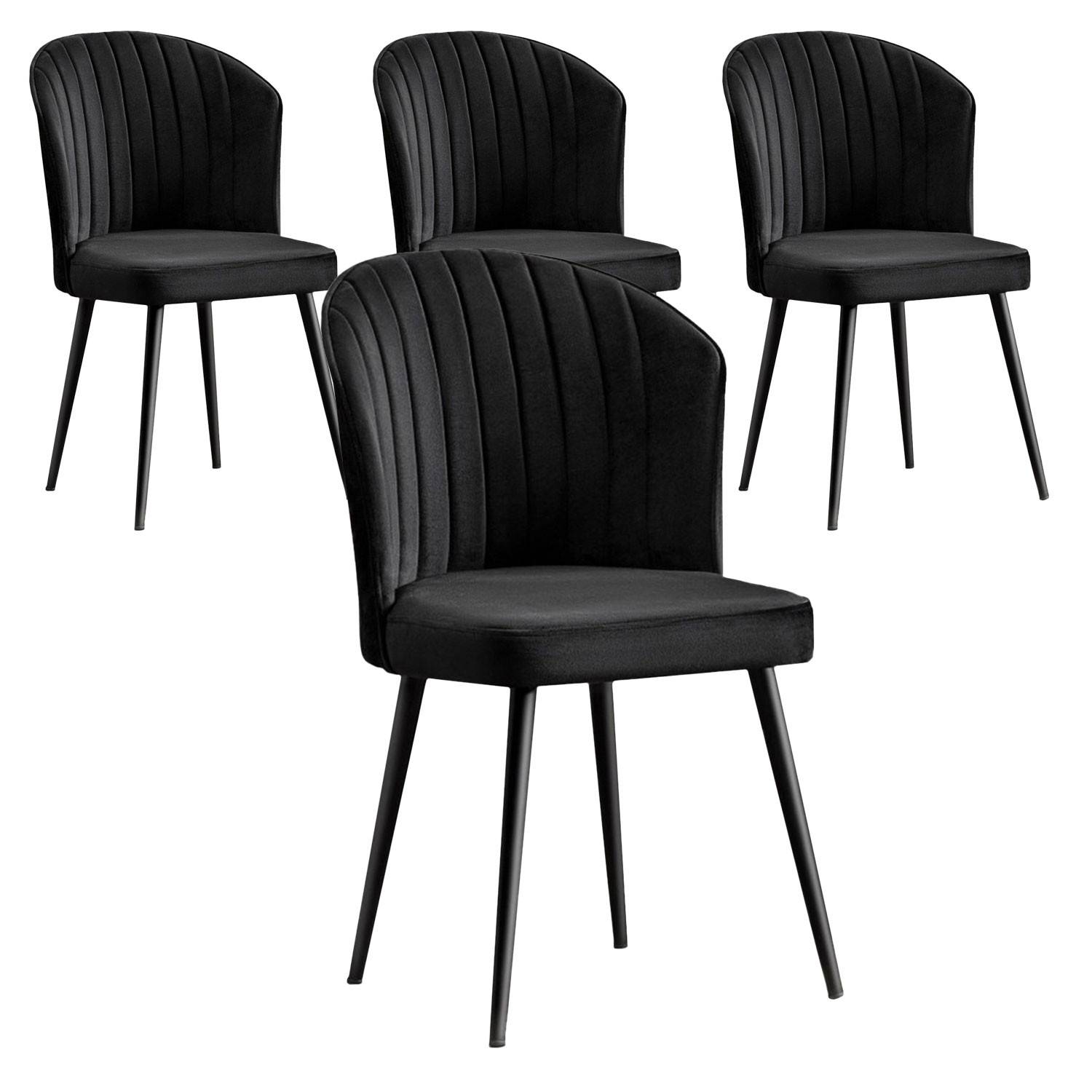 Lote de 4 sillas Iria de terciopelo negro y metal