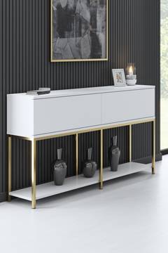 Nelly hedendaagse stijl console B150cm Wit hout en goud metaal