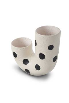 Vaso design Waria L18xH20cm Ceramica Motivo a pois bianchi e neri