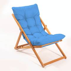 Set di 2 sedie da giardino e 1 tavolino Purrault Legno massiccio chiaro e tessuto blu
