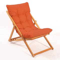 Set di 2 sedie da giardino e 1 tavolino Purrault Legno massiccio chiaro e tessuto arancione