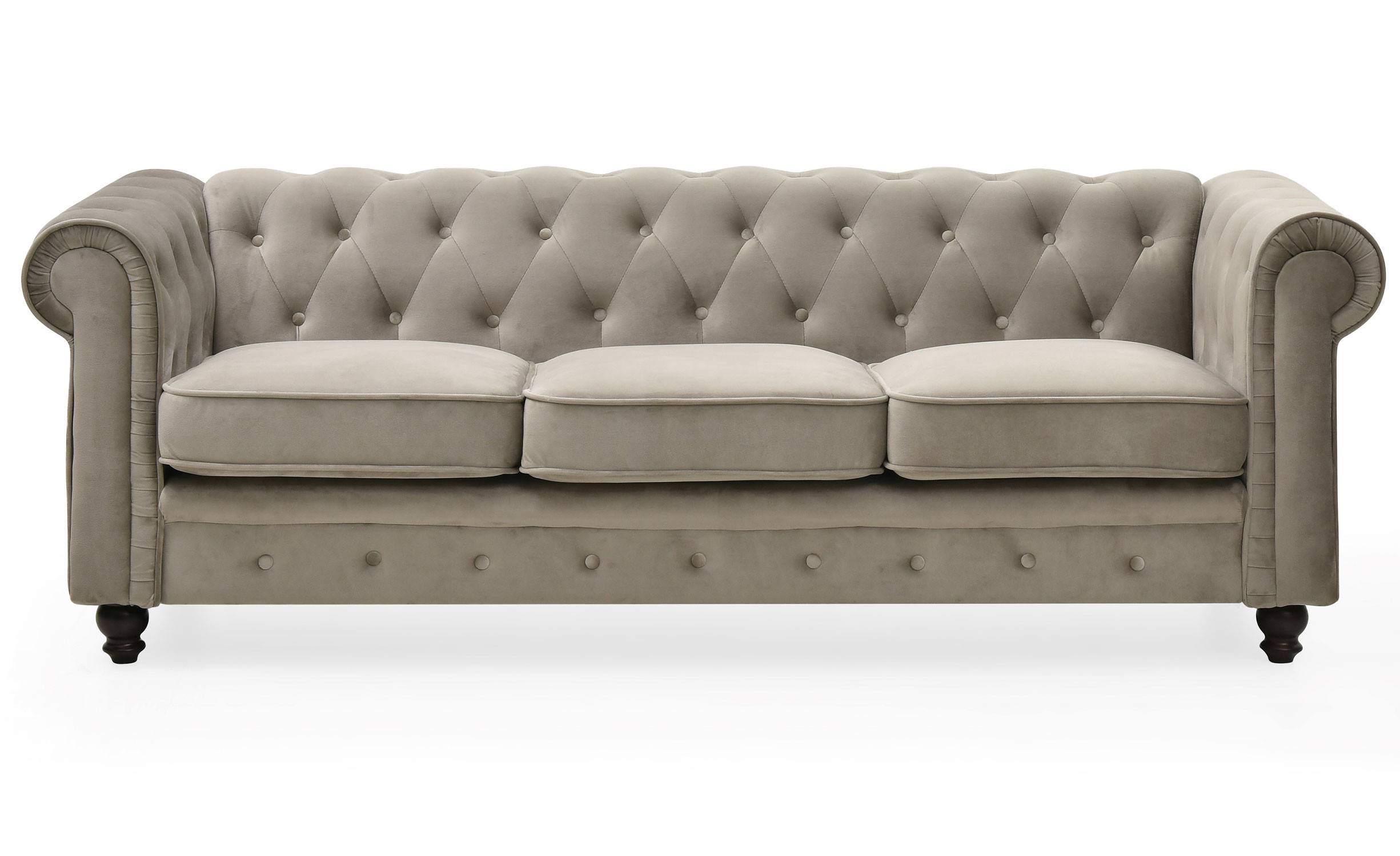 Grand canapé 3 places Chesterfield Velours Taupe