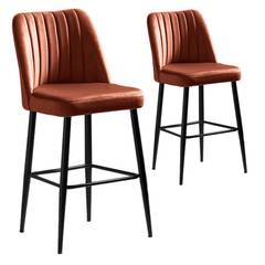 Lote de 2 sillas de bar Sero de terciopelo rojo ladrillo y metal negro