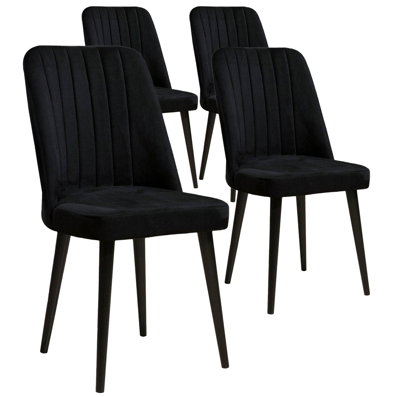 Set di 4 sedie Narli in velluto nero e metallo