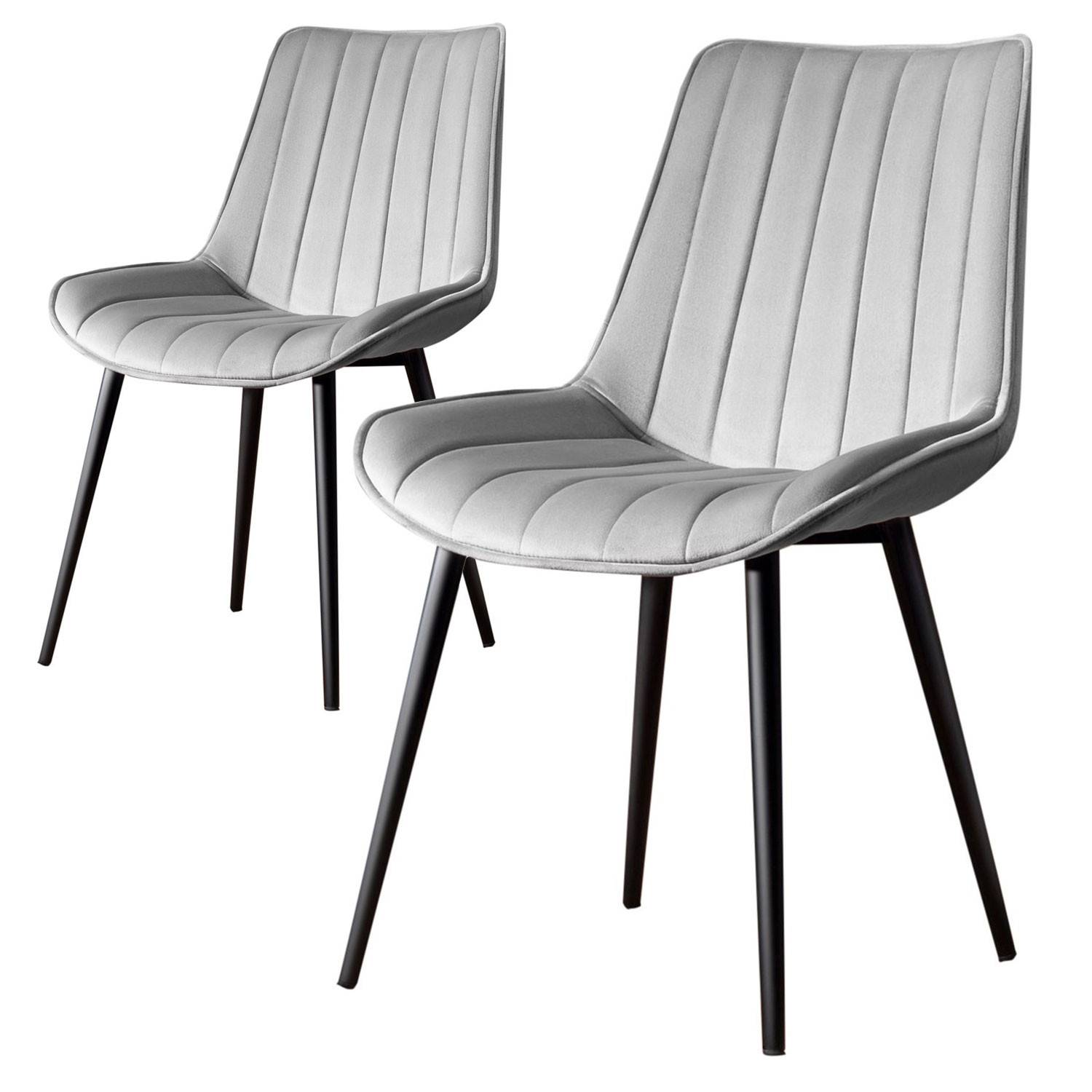 Lote de 2 sillas Kinasi de terciopelo gris y metal negro