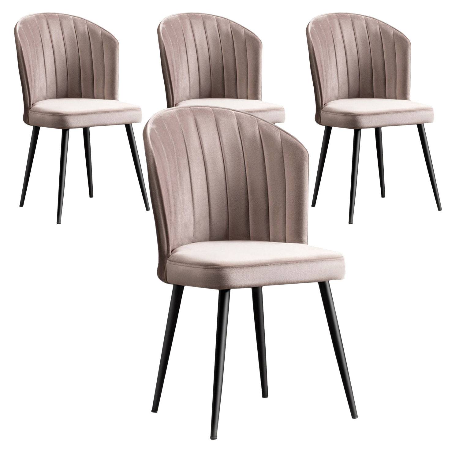 Set van 4 Iria stoelen van cappuccino fluweel en zwart metaal