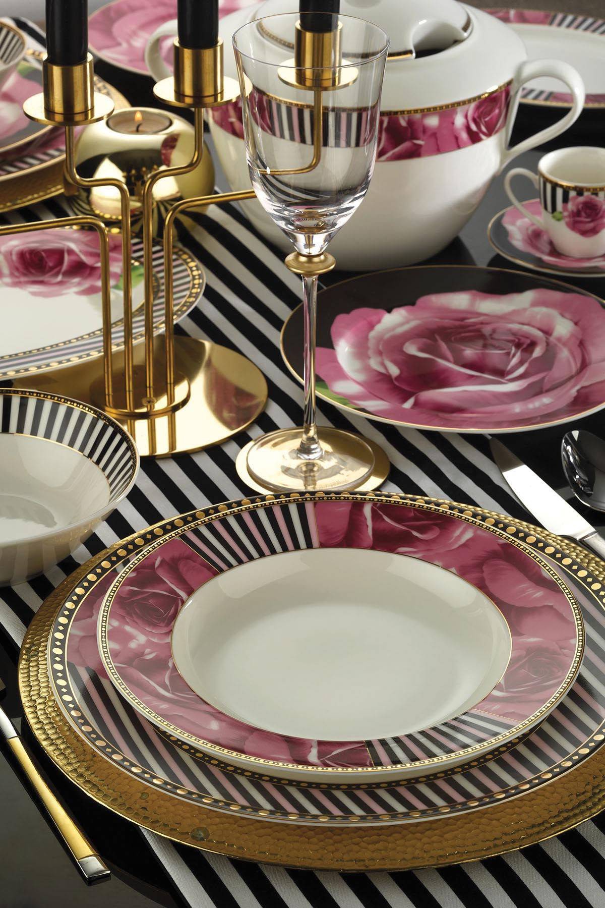 Servizio da 68 pezzi Elicle 100% Porcellana Rosa Design Floreale