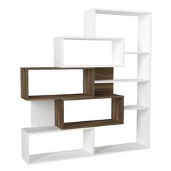 Design Bücherregal Raijo B139cm Weiß und dunkles Holz