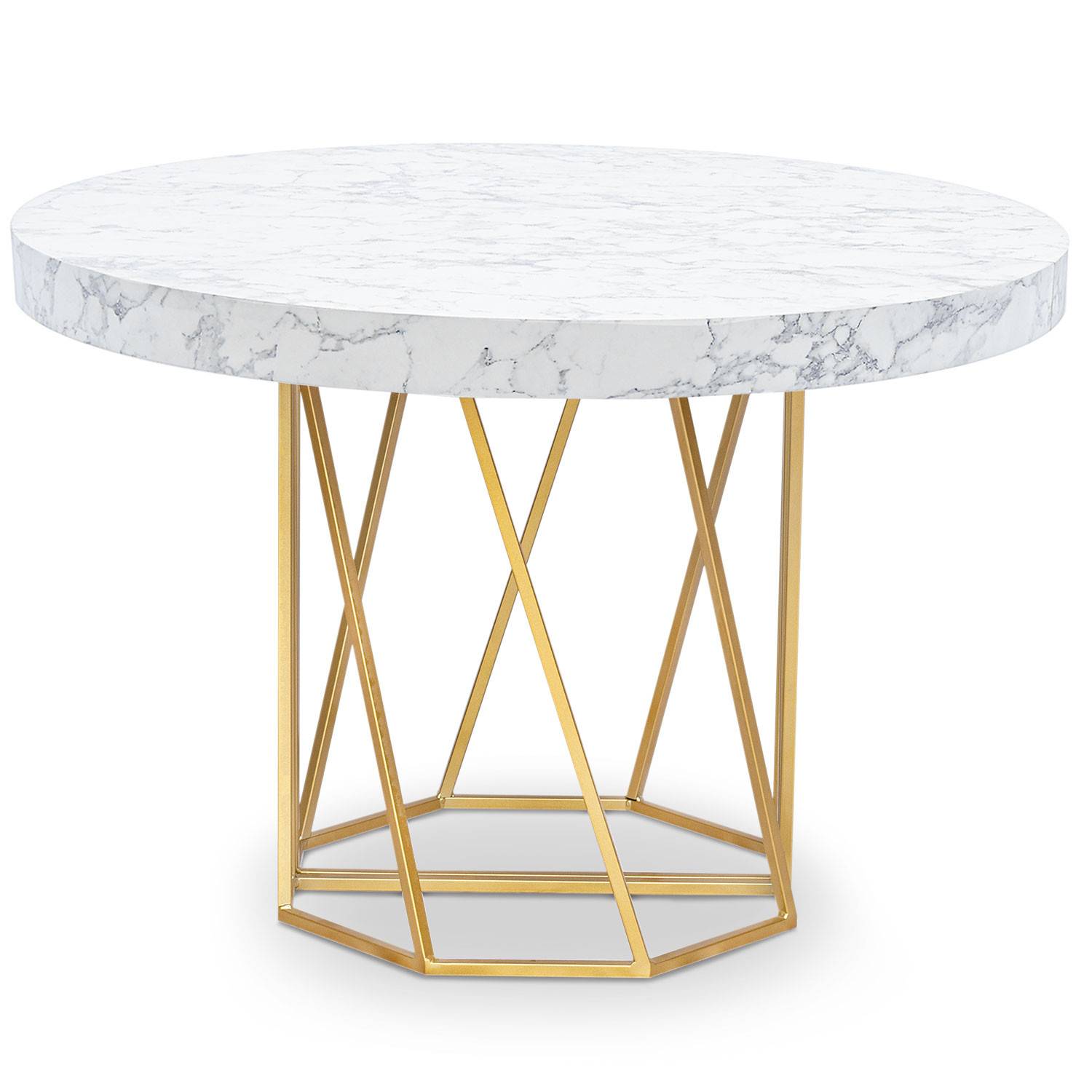 Uitschuifbare ronde tafel Yasmina marmereffect en gouden poten