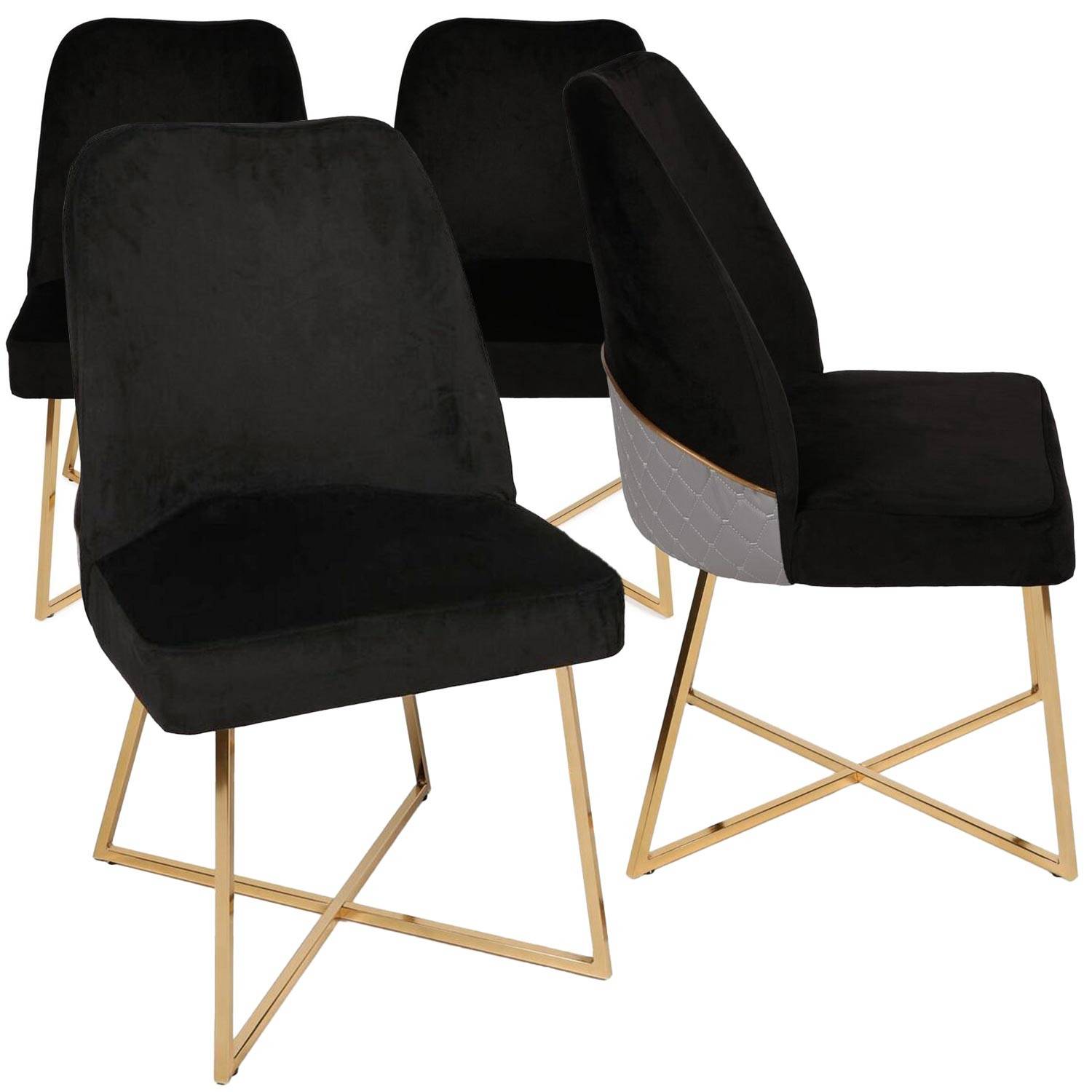 Set di 4 sedie di design Kymish in metallo dorato e velluto nero