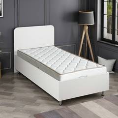 Einzelbett mit aufklappbarem Bettkasten Zaviri Weiß mit Matratze 90x190cm