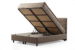 Einzelbett mit aufklappbarem Bettkasten Syla Velours Taupe mit Matratze 90x190cm Bambus-Frottee mit Federkern und integrierter Schaumstoffmatratzenauflage