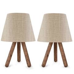 Set di 2 lampade da tavolo Lino in stile scandinavo Marrone e treppiede in legno