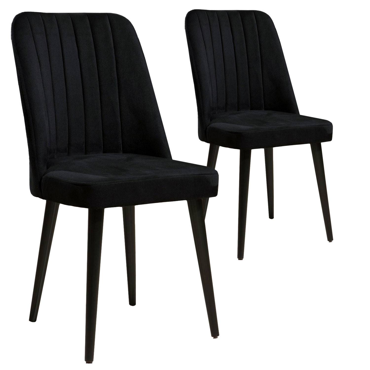 Lote de 2 sillas Narli de terciopelo negro y metal