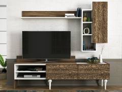 Kovan TV-meubel met wandplank Donker hout Bloemmotief en Wit motief