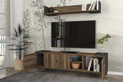 Melabo TV-meubel met legplank L150cm Donker hout en antraciet