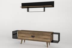 Sana modern TV-meubel en wandrek Donker hout en zwart metaal