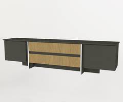 Petlo Mueble de TV de diseño de 2 puertas y 2 cajones L180cm Madera oscura y Antracita