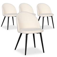 Set van 4 Maury stoelen Zwart metaal en crème bouclette stof