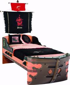 letto per bambini Skippy 100x200cm nave pirata nero e rosso