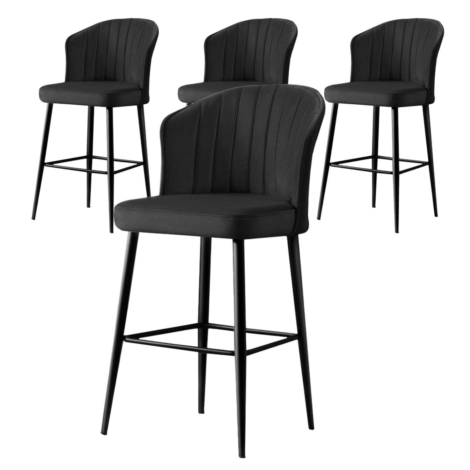Lot de 4 chaises de bar Iria Velours et Métal Noir