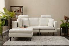 4-Sitzer-Sofa mit Hocker Modular Cuzco Stoff Cremeweiß Füße Schwarz