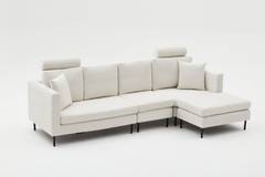 4-Sitzer-Sofa mit Hocker Modular Cuzco Stoff Cremeweiß Füße Schwarz