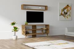 Mueble de TV con estante L120cm Holístico Roble oscuro