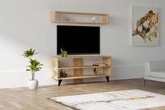 Mueble de TV con estante L120cm Roble claro holístico