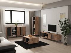 Wohnzimmermöbel-Set im Industriestil Yoskon Dunkles Holz und Anthrazit